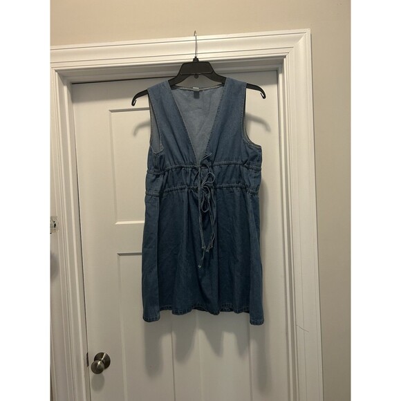 Denim Utility Sleeveless Shirt dress Size XL Medium Blue Wash Concert Festival - Picture 2 of 7